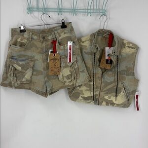 Grindhouse denim streetwear camo crop top and short set M NWT
